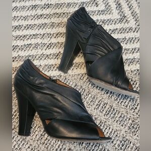 Modern Vtg 36.5 6.5 Heeled Black Leather Booties Retro PinUp